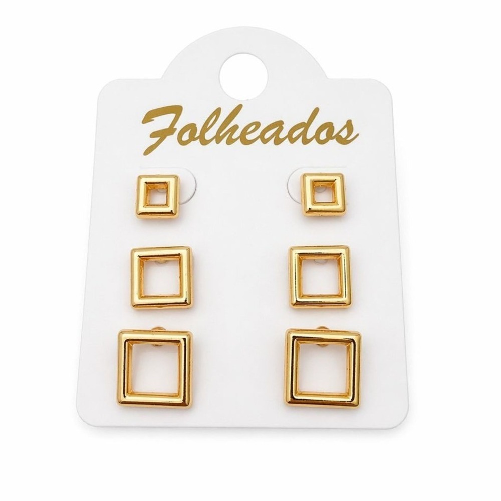 Gold Platedβ Square Stud Earrings Set β 3 Pairs Geometric β Minimalist